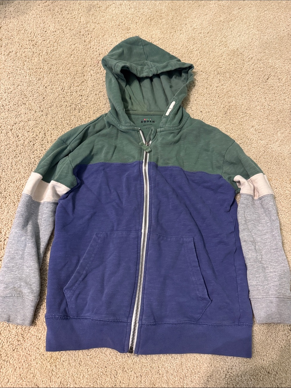 Mini Boden Colorblock Zip Hoodie Jacket - Green & Blue